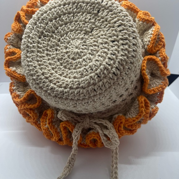 Crochet drawstring sassy Handmade Ruffle Bucket Swirl Fall Hat - Picture 9 of 9